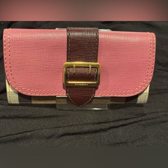 Burberry Buckle Leather & Cloth Wallet - Picture 1 of 15